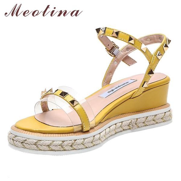 dress shoes meotina summer sandals women natural genuine leather buckle wedge high heel real rivets lady size 40, Black
dress shoes meotina summer sandals women natural genuine leather buckle wedge high heel real rivets lady size 40, Black