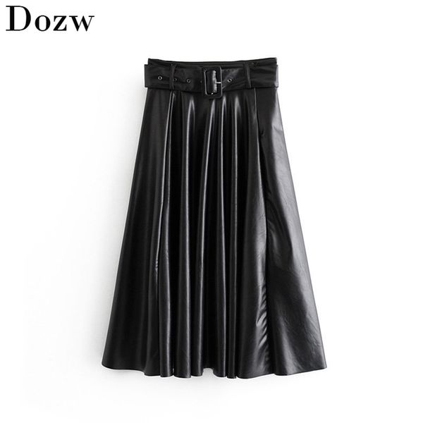 women vintage faux leather skirt with belt elegant office ladies black pu midi fashion pleated casual s 210515
women vintage faux leather skirt with belt elegant office ladies black pu midi fashion pleated casual s 210515