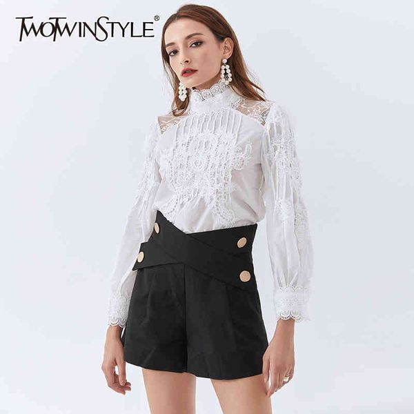 patchwork lace hollow out shirt for women stand collar puff sleeve casual blouse female fall fashion 210524, White
patchwork lace hollow out shirt for women stand collar puff sleeve casual blouse female fall fashion 210524, White