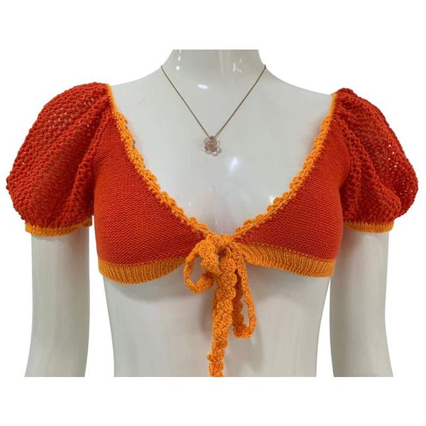 women's swimwear contrast color lace up bow tie short blouse women summer 2021 casual puff sleeve crocheted femme crop presell, White;black
women's swimwear contrast color lace up bow tie short blouse women summer 2021 casual puff sleeve crocheted femme crop presell, White;black