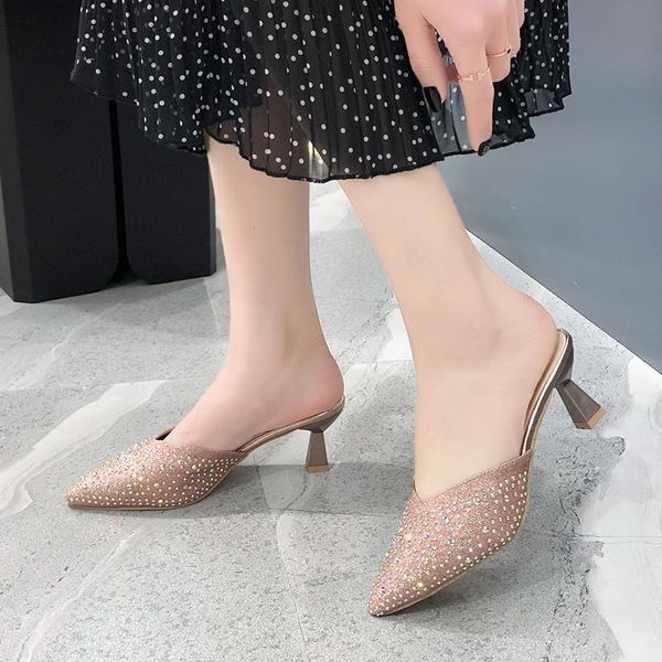 high-heeled shoes women's slim heels sandals pointed half slippers women baotou outdoor wear fashion, Black
high-heeled shoes women's slim heels sandals pointed half slippers women baotou outdoor wear fashion, Black