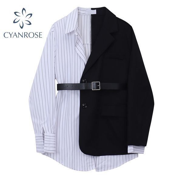 women's blazers design patchwork spring autumn fashion casual korean streetwear with belt coat female outwear jacket 210417, Black;brown 
women's blazers design patchwork spring autumn fashion casual korean streetwear with belt coat female outwear jacket 210417, Black;brown