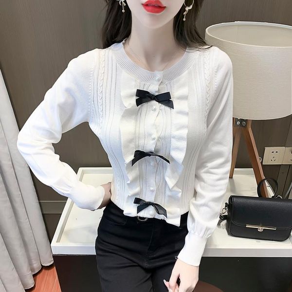women's knits & tees women knitted sweater 2021 autumn korean long sleeve round neck ruffled bow cardigan coat 811i liang, White
women's knits & tees women knitted sweater 2021 autumn korean long sleeve round neck ruffled bow cardigan coat 811i liang, White