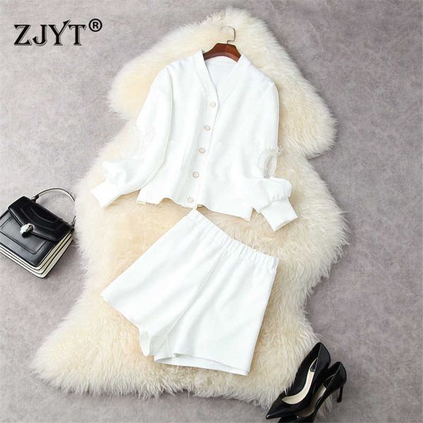 women fashion designer spring 2 piece outfits elegant solid white beading cardigan and shorts suit matching sets casual 210601
women fashion designer spring 2 piece outfits elegant solid white beading cardigan and shorts suit matching sets casual 210601