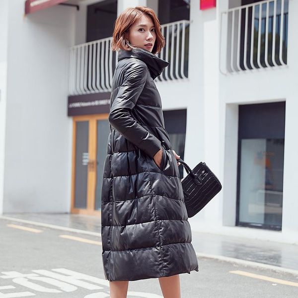 women's leather & faux genuine slim sheepskin duck down winter coat women korean long jacket chaqueta mujer 18008 yy792, Black
women's leather & faux genuine slim sheepskin duck down winter coat women korean long jacket chaqueta mujer 18008 yy792, Black