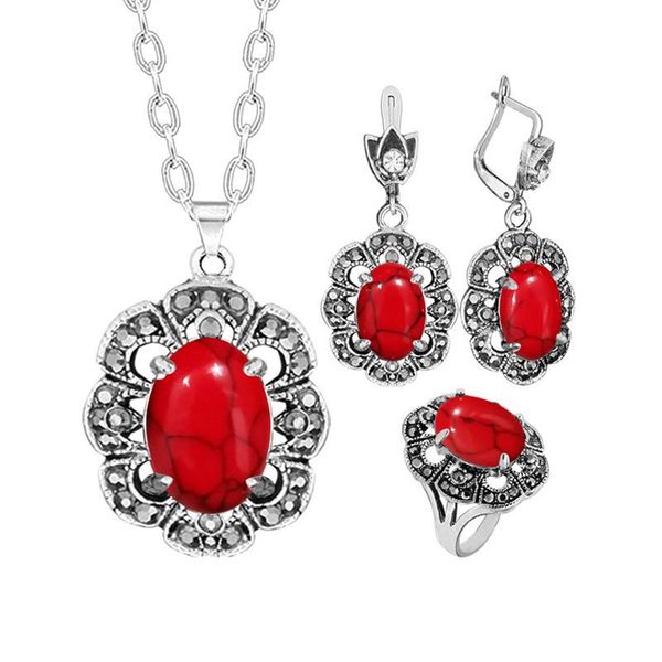 earrings & necklace vintage oval synthetic turquoises flower jewelry sets for women plant rhinestone fashion earring ring set, Silver
earrings & necklace vintage oval synthetic turquoises flower jewelry sets for women plant rhinestone fashion earring ring set, Silver