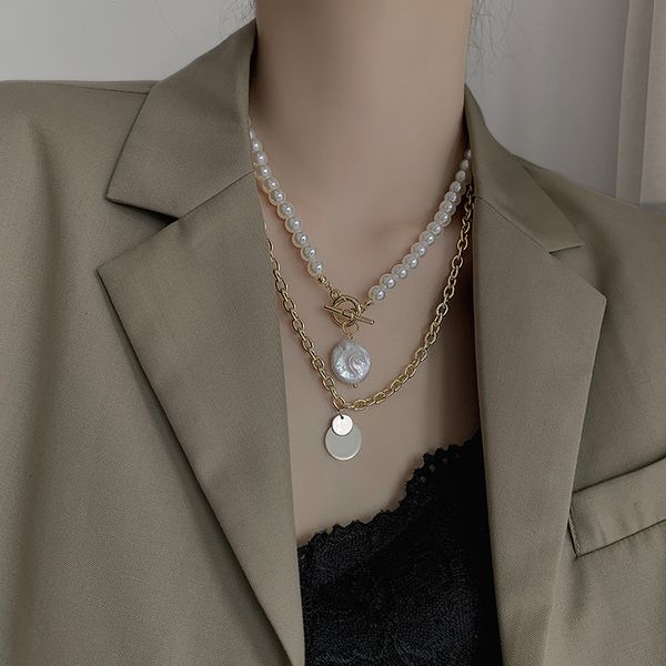 amulet pendants two piece pearl pendant fashion ins chain personality street baroque necklace, Golden;silver
amulet pendants two piece pearl pendant fashion ins chain personality street baroque necklace, Golden;silver