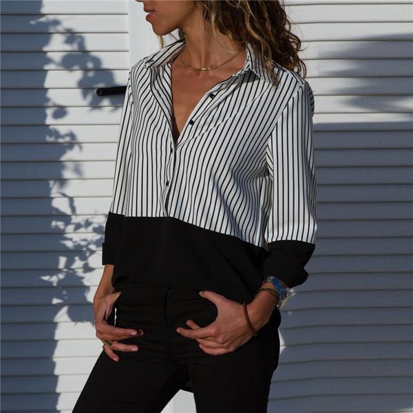 women's blouses & shirts blouse women striped patchwork turn-down collar summer spring long sleeves loose shirt female vestidos yff6235, White
women's blouses & shirts blouse women striped patchwork turn-down collar summer spring long sleeves loose shirt female vestidos yff6235, White