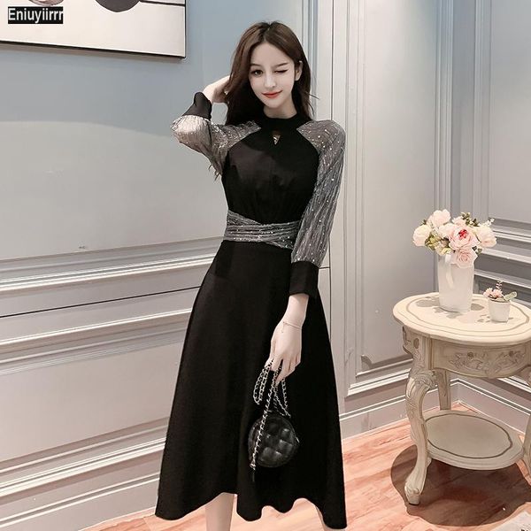 casual dresses 2021 night black stand contrast sequin mesh sleeve flare dress women autumn winter basic glamorous party a line, Black;gray
casual dresses 2021 night black stand contrast sequin mesh sleeve flare dress women autumn winter basic glamorous party a line, Black;gray