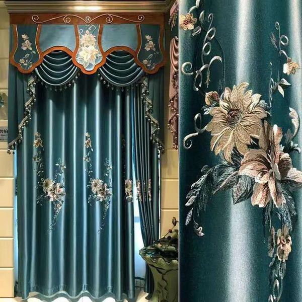 luxury embroidered curtain for bedroom semi-blackout silk elegant blue floral texture franch window drapes js305c &
luxury embroidered curtain for bedroom semi-blackout silk elegant blue floral texture franch window drapes js305c &