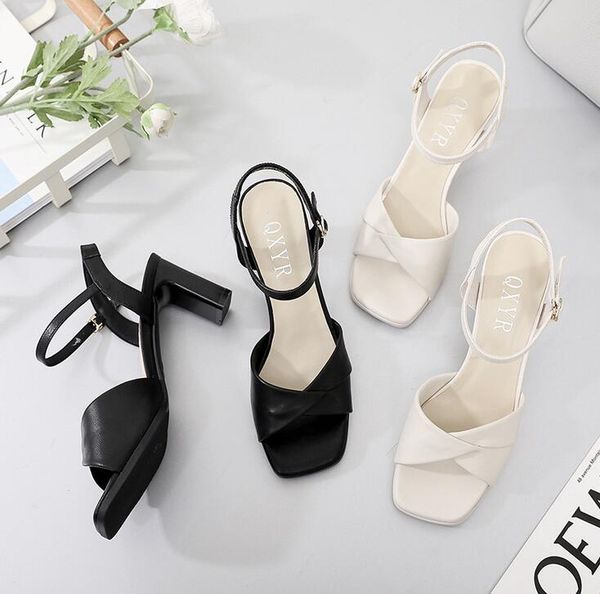 high heeled women's sandals square head thick heel hollow fashion fish mouth, Black
high heeled women's sandals square head thick heel hollow fashion fish mouth, Black