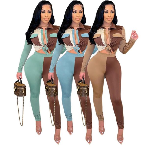 women's two piece pants elegant color block patchwork set women pockets lace up shirt + club suit outfits tracksuit, White
women's two piece pants elegant color block patchwork set women pockets lace up shirt + club suit outfits tracksuit, White