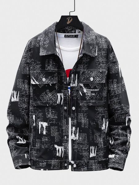 men slogan graphic flap pocket jacket r7mf#, Black;brown