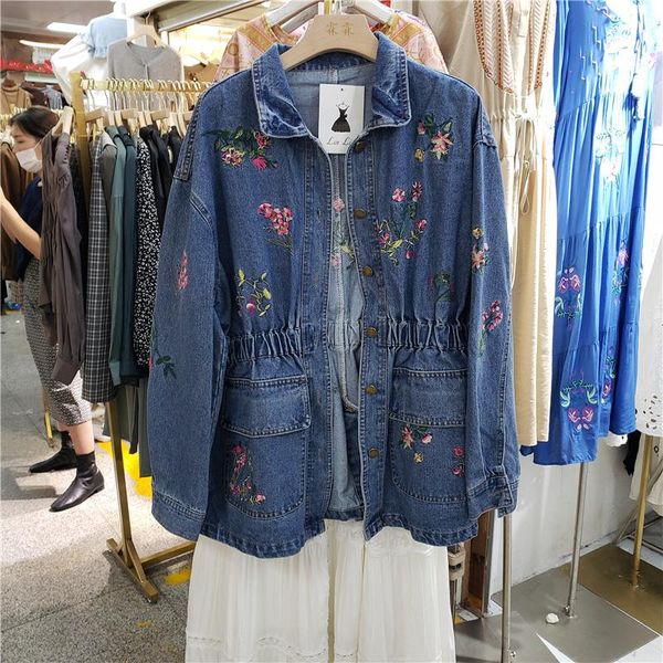 women's jackets autumn blue drawstring waist women denim coat vintage flower embroidery lapel long sleeve harajuku jeans jacket casual, Black;brown
women's jackets autumn blue drawstring waist women denim coat vintage flower embroidery lapel long sleeve harajuku jeans jacket casual, Black;brown