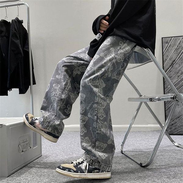 men's pants autumn bear printed jeans mens casual korean clothes hip hop loose straight wide leg harajuku fashion motorcyle trousers, Black
men's pants autumn bear printed jeans mens casual korean clothes hip hop loose straight wide leg harajuku fashion motorcyle trousers, Black