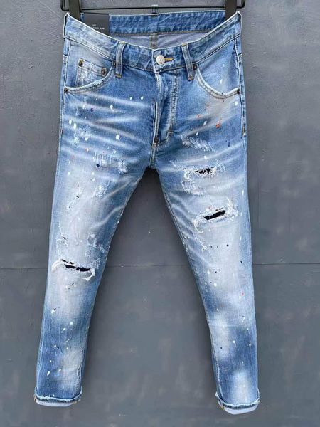 men's jeans designer ripped holes scratched patches paint washed light blue slim-fit jeans men's trousers
men's jeans designer ripped holes scratched patches paint washed light blue slim-fit jeans men's trousers