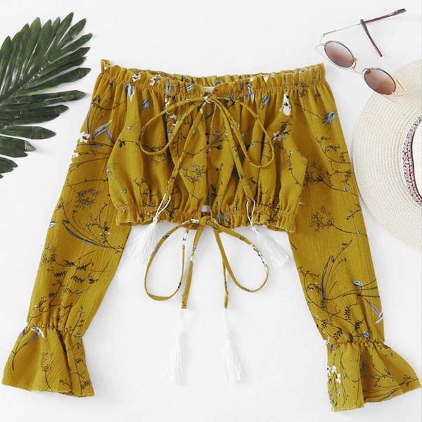 women's blouses & shirts women summer off shoulder chiffon long sleeve small floral printing blusas clothes vetement femme vrouwen tz6, White
women's blouses & shirts women summer off shoulder chiffon long sleeve small floral printing blusas clothes vetement femme vrouwen tz6, White
