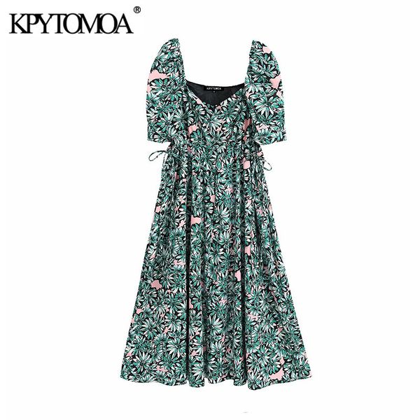 women chic fashion floral print midi dress vintage puff sleeve drawstring side hollow out female dresses vestidos 210416, Black;gray
women chic fashion floral print midi dress vintage puff sleeve drawstring side hollow out female dresses vestidos 210416, Black;gray