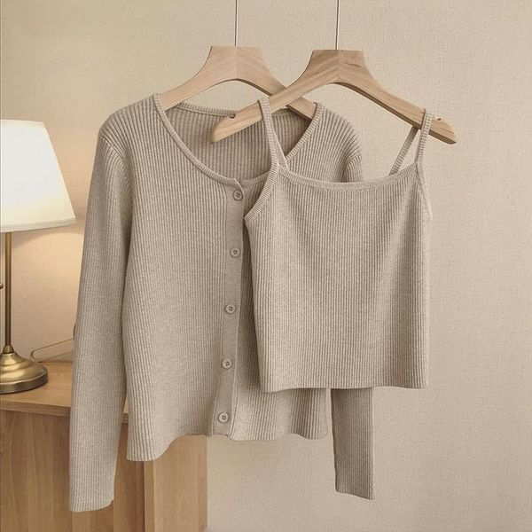 women's sweaters syj casual sling camisole knitted cardigan jacket women korean basic vest+long sleeve solid 2 piece set sweater oversi, White;black
women's sweaters syj casual sling camisole knitted cardigan jacket women korean basic vest+long sleeve solid 2 piece set sweater oversi, White;black