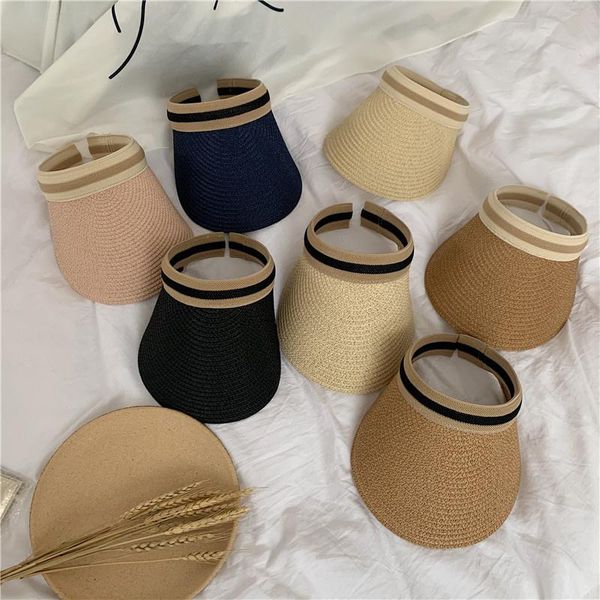 wide brim hats korean straw plaited visor peaked cap women's summer outdoor travel sun protection hat beach casual all-matching, Blue;gray
wide brim hats korean straw plaited visor peaked cap women's summer outdoor travel sun protection hat beach casual all-matching, Blue;gray