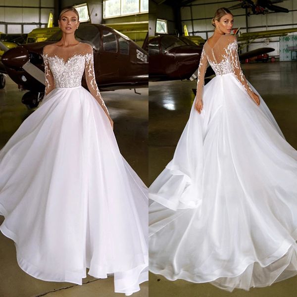 wedding dress for women 2021 lace applique beading o-neck organza long sleeve wedding gown beach bridal gowns vestido de noiva, White
wedding dress for women 2021 lace applique beading o-neck organza long sleeve wedding gown beach bridal gowns vestido de noiva, White