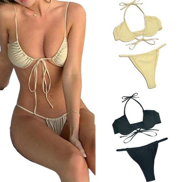 foohoostore women's solid color bikini sleeveless sling briefs swimsuit classic bare midriff two-pieces set swimwear, White;black
foohoostore women's solid color bikini sleeveless sling briefs swimsuit classic bare midriff two-pieces set swimwear, White;black
