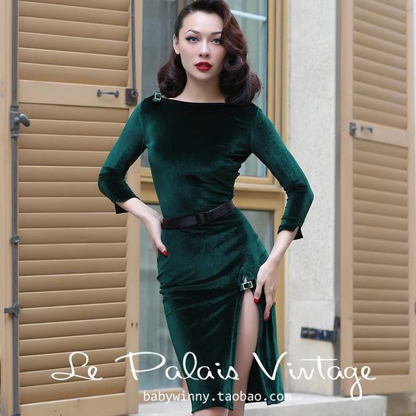 casual dresses 40- women vintage 50s pinup velvet boat neck side slit wiggle pencil dress in green plus size vestidos jurken, Black;gray
casual dresses 40- women vintage 50s pinup velvet boat neck side slit wiggle pencil dress in green plus size vestidos jurken, Black;gray
