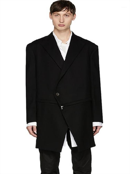men's suits & blazers fall winter lapel solid color irregular design single button woolen suit loose zipper stitching coat, White;black
men's suits & blazers fall winter lapel solid color irregular design single button woolen suit loose zipper stitching coat, White;black