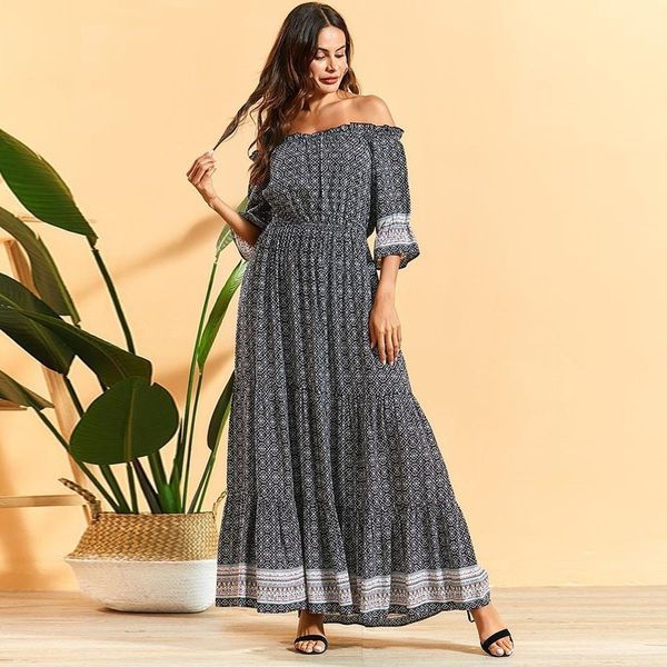 party dresses bohemia floral long summer frill off shoulder slash neck half sleeve maxi plus size comfortable rayon muslim sl03, White;black
party dresses bohemia floral long summer frill off shoulder slash neck half sleeve maxi plus size comfortable rayon muslim sl03, White;black