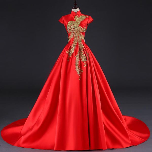 traditional style long tail red embroidery phoenix evening-dress vintage formal elegant noble banquet host prom-dress ethnic clothing
traditional style long tail red embroidery phoenix evening-dress vintage formal elegant noble banquet host prom-dress ethnic clothing