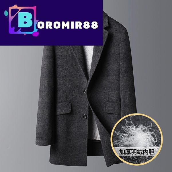 coat jacket wear autumn down and winter down liner thickened men's cashmere medium long wool double-sided tweed coat, Black
coat jacket wear autumn down and winter down liner thickened men's cashmere medium long wool double-sided tweed coat, Black