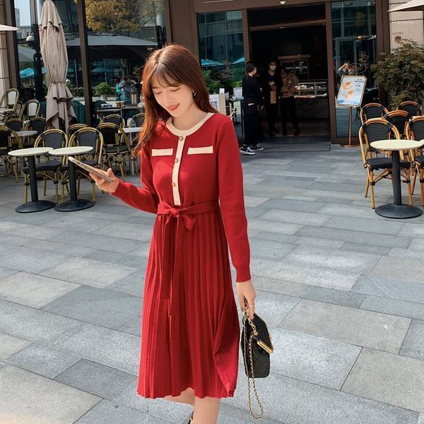 han edition dress make winter christmas year red pleated knitted casual dresses, Black;gray
han edition dress make winter christmas year red pleated knitted casual dresses, Black;gray