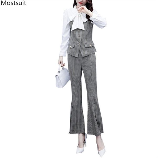 korean spring elegant gray plaid two piece set for women plus size long sleeve single breasted tunic and split flare pants 210513, White
korean spring elegant gray plaid two piece set for women plus size long sleeve single breasted tunic and split flare pants 210513, White