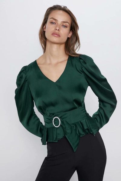 spring summer belt ornaments satin zaraing women blouse shirt sheining vadiming female green clothes xdn9158 women's blouses & shirts, White
spring summer belt ornaments satin zaraing women blouse shirt sheining vadiming female green clothes xdn9158 women's blouses & shirts, White