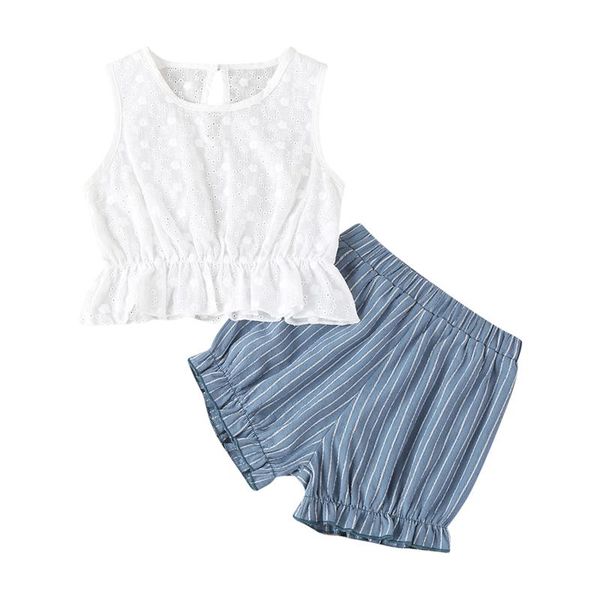 girls casual two-piece clothes set, white solid color round collar sleeveless and blue shorts clothing sets
girls casual two-piece clothes set, white solid color round collar sleeveless and blue shorts clothing sets