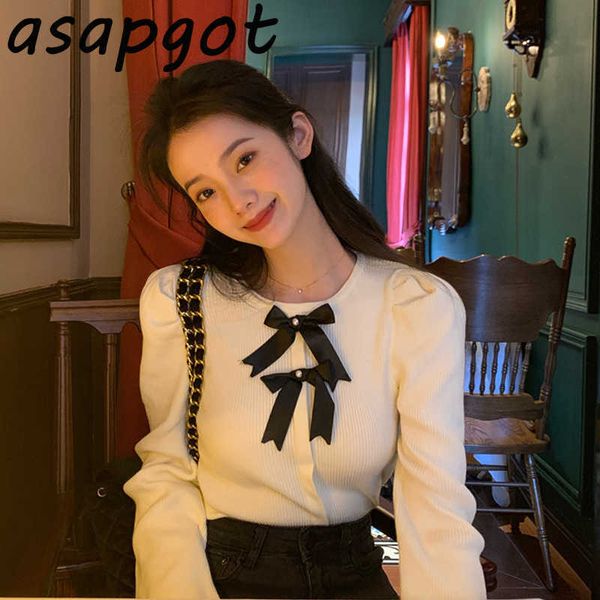 gentle temperament retro autumn korean chic fashion pullovers white o neck long sleeve bow sweater knitwear slim pull wild 210610
gentle temperament retro autumn korean chic fashion pullovers white o neck long sleeve bow sweater knitwear slim pull wild 210610