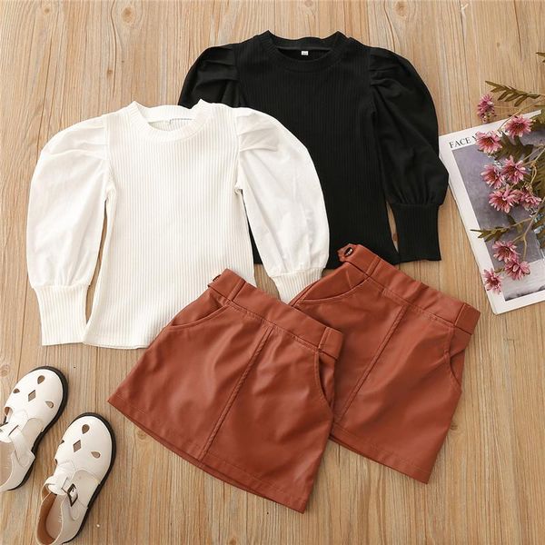 clothing sets 1-5y fashion girls autumn children solid puff sleeve knitted t-shirts+pu leather a-line skirts casual outfits, White
clothing sets 1-5y fashion girls autumn children solid puff sleeve knitted t-shirts+pu leather a-line skirts casual outfits, White