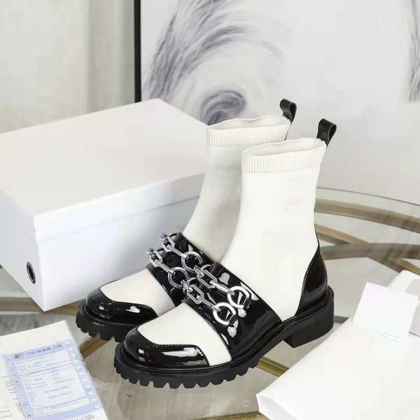 catwalk style luxury designer boots women outdoor shoes stretch sock boots fashion double metal chain decoration size 35-41 with box, Black
catwalk style luxury designer boots women outdoor shoes stretch sock boots fashion double metal chain decoration size 35-41 with box, Black