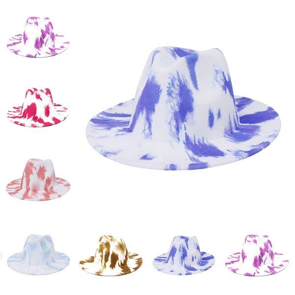 2021 fashion tie dye print fedora hats women men wide brim vintage multicolor blue green white felt panama jazz hat, Blue;gray
2021 fashion tie dye print fedora hats women men wide brim vintage multicolor blue green white felt panama jazz hat, Blue;gray