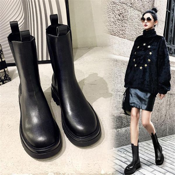 boots fashion casual women's short mid autumn winter british style genuine leather elastic band, Black
boots fashion casual women's short mid autumn winter british style genuine leather elastic band, Black