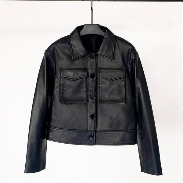 women's leather & faux 2021 spring short sheepskin big pocket square collar jacket was thin locomotive tide, Black
women's leather & faux 2021 spring short sheepskin big pocket square collar jacket was thin locomotive tide, Black