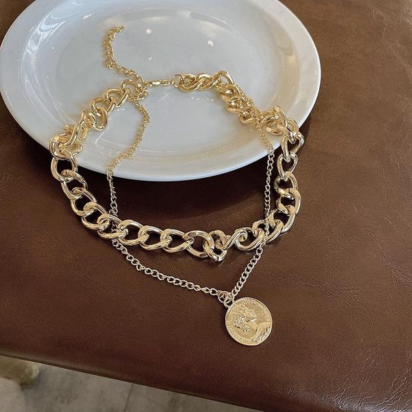 fashion retro round brand exaggerated thick chain twin necklace personalized hip hop clavicle men and women pendant necklaces, Silver
fashion retro round brand exaggerated thick chain twin necklace personalized hip hop clavicle men and women pendant necklaces, Silver