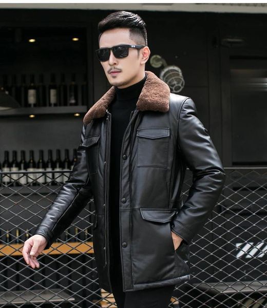 winter fashion genuine leather down jacket mens first layer cowhide lamb wool lapel long men's & faux, Black
winter fashion genuine leather down jacket mens first layer cowhide lamb wool lapel long men's & faux, Black