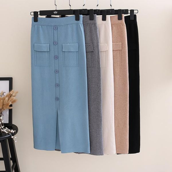 skirts autumn single-breasted pockets knitting long pencil skirt women front split knitted stretch waist slim sheath winter, Black
skirts autumn single-breasted pockets knitting long pencil skirt women front split knitted stretch waist slim sheath winter, Black