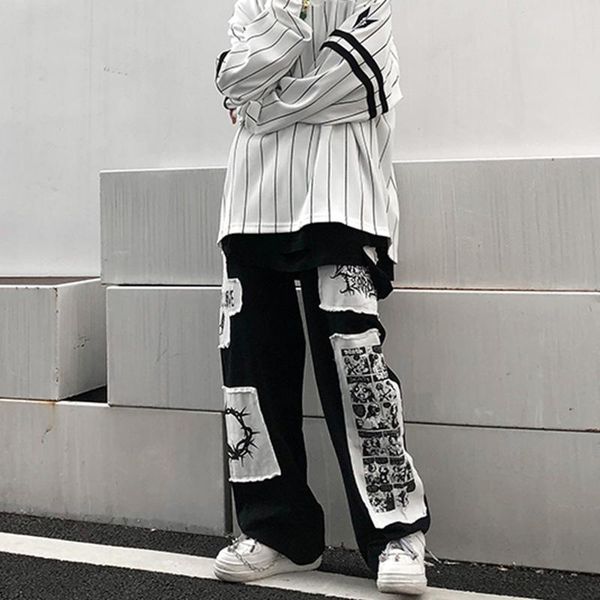 men's pants japanese manga cargo men cartoon patchwork straight pant hip hop casual loose sweatpants oversize streetwear unisex, Black
men's pants japanese manga cargo men cartoon patchwork straight pant hip hop casual loose sweatpants oversize streetwear unisex, Black