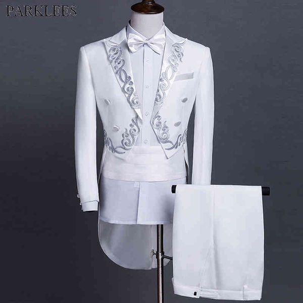 white tailcoat men wedding grooms embroidered suits 2 piece mens suits with pants prom singers stage costume tuxedo men suit set 210524, White;black
white tailcoat men wedding grooms embroidered suits 2 piece mens suits with pants prom singers stage costume tuxedo men suit set 210524, White;black