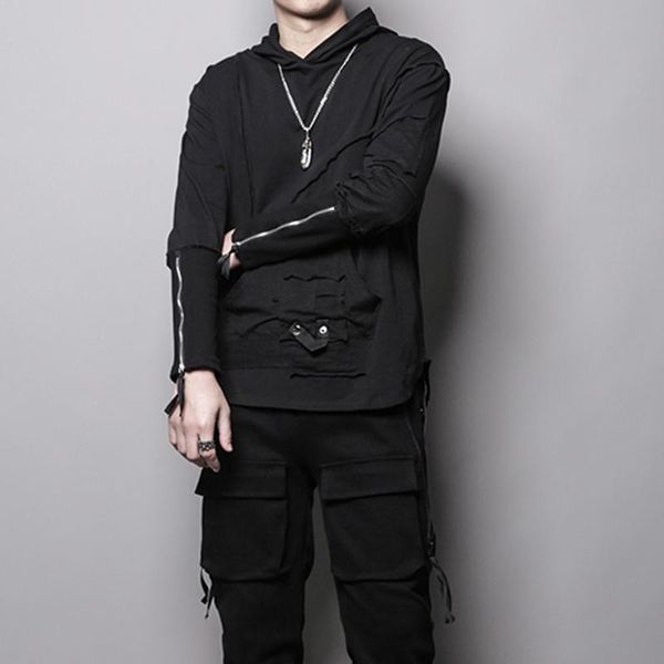 men's hoodies & sweatshirts long sleeve hoodie spring and autumn dark pleated personality stitching zipper design loose fashion trend p, Black
men's hoodies & sweatshirts long sleeve hoodie spring and autumn dark pleated personality stitching zipper design loose fashion trend p, Black