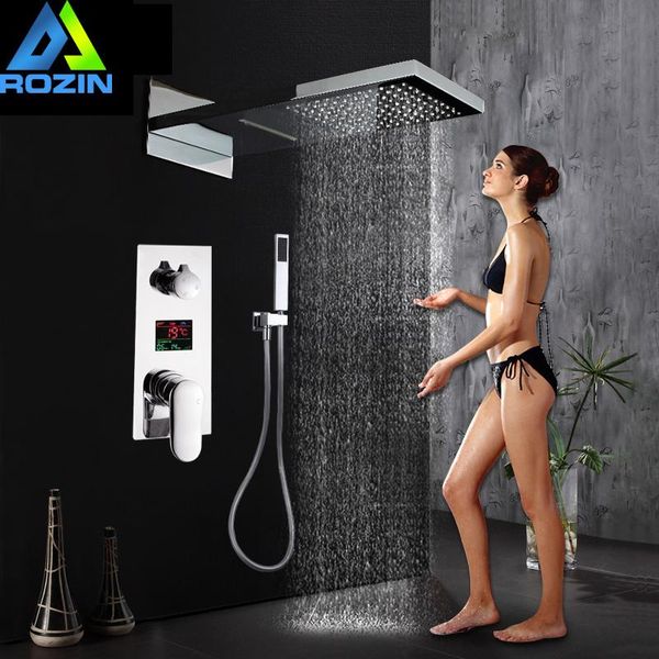 luxury bath shower mixer kits digital display wall mounted rain waterfall head chrome faucet with handshower bathroom sets
luxury bath shower mixer kits digital display wall mounted rain waterfall head chrome faucet with handshower bathroom sets