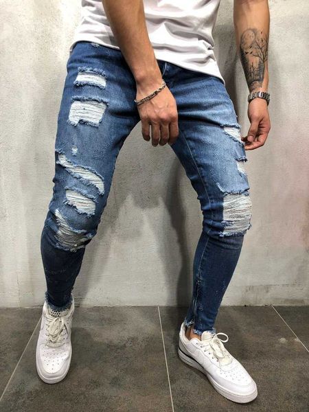 men's jeans jeans men slim fit knee holes hip hop skinny fashion side white stripe distressed ripped stretch streetwear denim trousers, Blue
men's jeans jeans men slim fit knee holes hip hop skinny fashion side white stripe distressed ripped stretch streetwear denim trousers, Blue