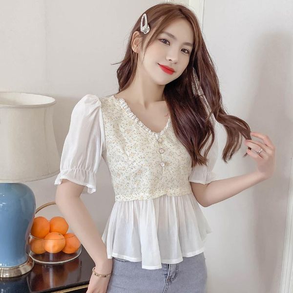women's blouses & shirts t-shirt 2021summer french floral puff sleeve lace patchwork chiffon shirt short chic for women, White
women's blouses & shirts t-shirt 2021summer french floral puff sleeve lace patchwork chiffon shirt short chic for women, White